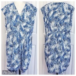 NWT Express Blue & White Animal Print Faux Wrap Sheath Dress XL